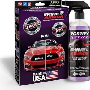 Car Wax Spray and Ceramic Coating for Cars - 3 in 1 Waterless Car Wash and Detailing - Quick Effect Coating Agent for Car - High Gloss Top Coat, Shiny Car Stuff by Shine Armor - Protective Wax 16FlOz