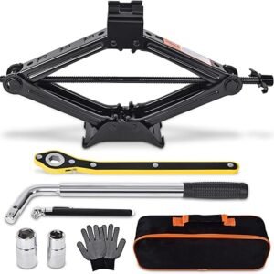 Scissor Car Jack 2 Ton (4409 lbs) Tire Changing Kit with Lug Wrench - Emergency Kit for Car, SUV, MPV